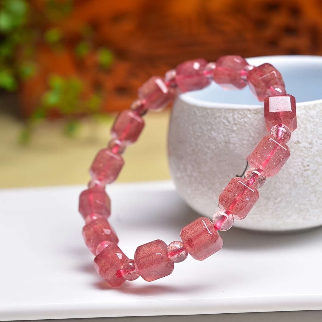 Strawberry Quartz Square Bead Bracelet - Boho Style